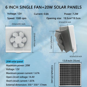 Solar Exhaust Fan with Battery Louver Exhaust DC Fan 6/12 Inches Solar Ceiling Exhaust Fan Ceiling Standard Wall Ventilation and Cooling Vents for Kitchen Room Bathroom Standard Wall Energy Saving Six Fan Blades