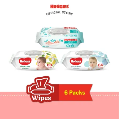 【hot sale】[Bundle of 6] Huggies Baby Wipes Wet Tissue - Clean Care / Pure Clean / Essential Clean