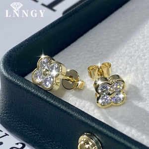 Lnngy Certified Moissanite Flower Earring With Certificate For Women Korean INS Four Leaf Flowers Stud Earrings Daily Jewelry2026