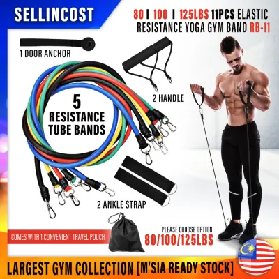 SellinCost 100% QUALITY 100lbs 125lbs 11pcs Resistance Bands Elastic Yoga Gym Band Muscle Workout Ropes Workout Accessories Yoga Gym Workout Ropes Band Fast Fat Burning Slimming Exercise RB-11pcs