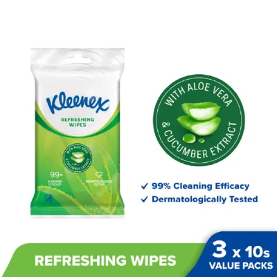 KLEENEX Hand & Face Aloe Wipes 10s x 3
