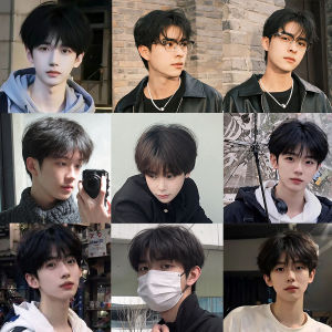 วิกผมผู้ชายผมสั้นตาข่ายสีแดงรุ่นเกาหลีหล่อเต็มหัวสไตล์ที่มองไม่เห็นไร้รอยต่อเส้นใยเคมีธรรมชาติที่ครอบคลุมวิกผมผู้ชาย