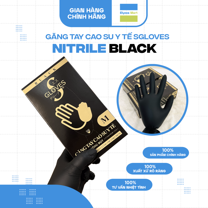 Găng Tay Cao Su Y Tế Nitrile Không Bột Màu Đen Sgloves (Hộp 100 Chiếc ...