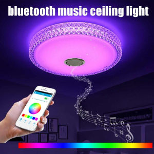 Angelila 36W LED Dimmable Music Ceiling Light with Bluetooth Speaker and Remote Control for Bedroom Imitating Crystal Border Modern RGB Color Changing Light for Kids Room Living Room Bathroom