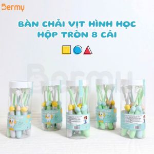 Bàn chải đánh răng Bermy Vịt Hình Học hộp tròn 8 cái từ 2-8 tuổi
