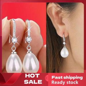 🚚【Local Express Delivery】🚚 Jewelry for Women Water Drop Pearl Earrings for Women Red White Round Pearl Oval Earrings Wedding Engagement Valentines Day Gift