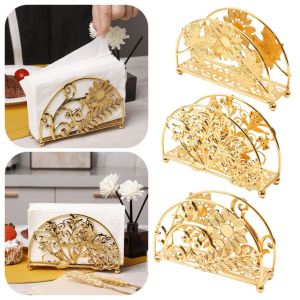 CUNXIN FlowersLeaves Metal Napkin Holders Hollowed-out Design Gold Luxury Tissue Storage Rack Nordic Style Space-Saving Vertical Napkin Dispenser Home Decoration