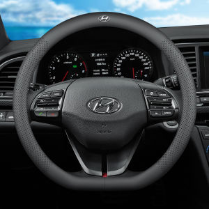 Simple Leather Car Steering Wheel Cover Breathable Non slip Black Interior Accessories For Hyundai Avante Elantra i10 i20 i30 Grand Starex SantaFe Sonata Tucson Getz Matrix Accent
