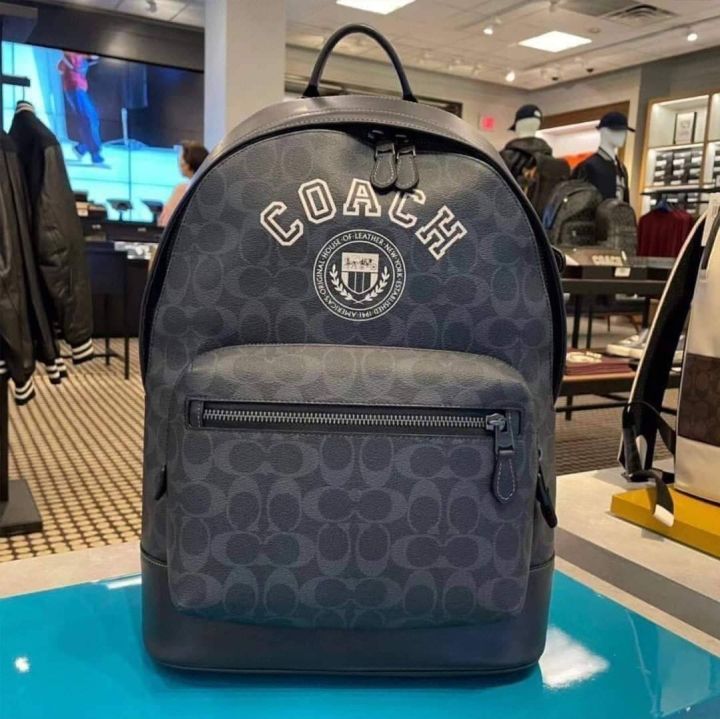 Authentic Coach West Backpack In Signature Canvas With Varsity Motif ...