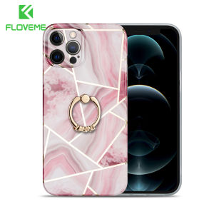 FLOVEME Plating Splicing Marble Phone Case For Samsung S22 S21 S20 Ultra S22 S21 S20 S10 S9 S8 Plus S21 S20 FE Note20 Ultra Note10 Pro With Finger Ring All-inclusive Shockproof Back Cover
