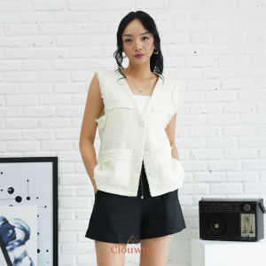 Clouwny Nada Tweed Vest Outer  Korean Look Rompi Tanpa Lengan Terbaru