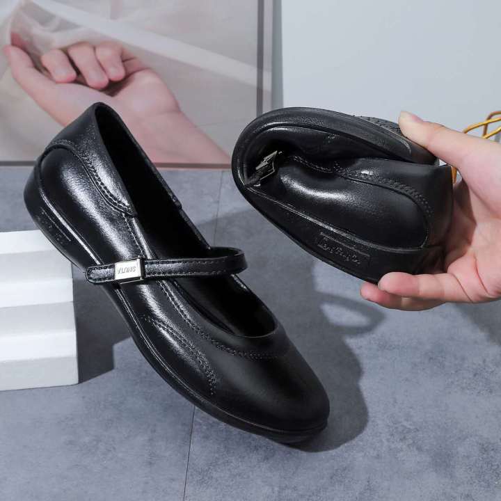 SHUTA 2023 New Rubber Soft Sole Buckle Girls School Shoes Black