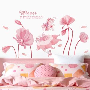 Decal Dán Tường Hoa Cỏ Nàng Tiên Hồng Có Keo Sẵn 130x71cm - Trang Trí Phòng Khách Phòng Ngủ