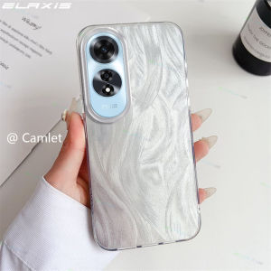 ELAXIS Casing for OPPO A60 A58 A57 A55 A54 A53 A52 A5 2020 4G 5G Phone Case Simple Feather Water Waves Pattern Hard Smooth Shockproof IMD Plating Back Cover ED001
