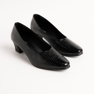 Alona Black Croco (BIG SIZE 40-45) Sepatu Kantor Wanita Heels Pantofel Kulit Hak 5cm Ukuran Jumbo