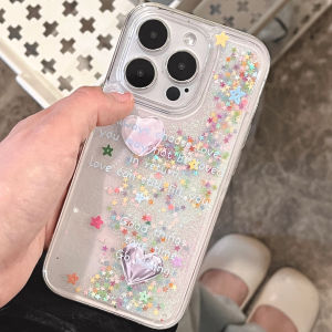 🖤ส่งจากไทยใน24ชม.🖤เคสไอโฟน 14 13 12 11 Pro Max เคส iPhone 11 เรียบง่าย โปร่งใส ผงกลิตเตอร์ รูปหัวใจ พกง่ายๆ การป้องกันการตก Case