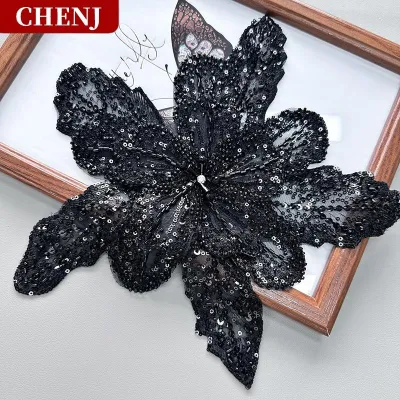 [COD] CHENJ TOOL Sequin đính cườm hoa cổ áo đính Trắng ren thêu vá Corsage DIY trang trí váy cưới phụ kiện quần áo