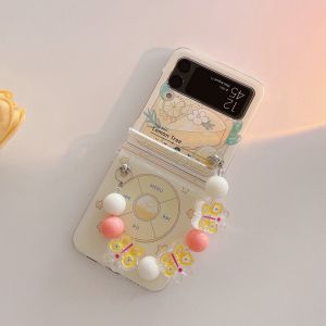 For Samsung Galaxy Z Flip 4 3 5 6 Korean Cartoon Pearl Bracelet Case For Samsung Z Flip4 Zflip 5 6 4 Hairball Wrist Chain Cover
