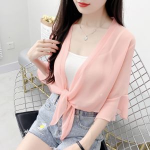 NEMOPH Chiffon Áo cardigan voan Nhiều màu sắc Kiểu dáng rộng rãi Áo choàng ngoài Thoáng khí Áo che thân Phụ nữ