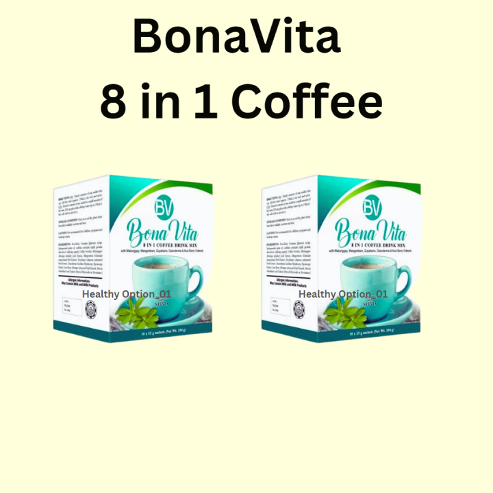 Bona Vita 8-In-1 Organic Instant Coffee With Stevia – Sweetened, 10 Bags (7g Each)
