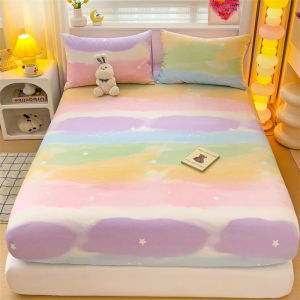Dansunreve Rainbow Fittesheet 100% Cotton Soft Cartoon Bedsheet Single Queen King