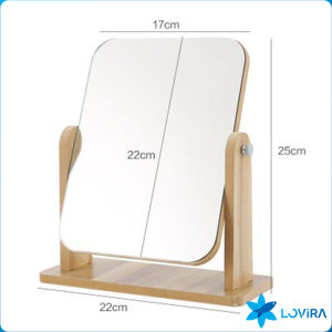 LoviRa HD Wooden Mirror 360 Degree Portable Adjustable Table Desk Mirror Stand Bathroom Living Room