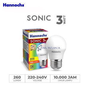 Bohlam Lampu LED Hannochs Sonic 3 Watt Cool Daylight Bolam Rumah 3W Cahaya Putih SNI