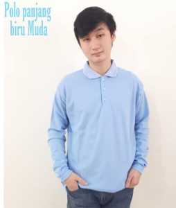 Kaos Kerah panjang biru muda - kaos kerah polos BIRU MUDA - Kaos Kerah polos lengan panjang - KAOS KERAH WINSTAR - Kaos Kerah Biru -Baju Kerah Polos Biru MUda