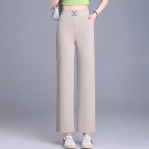 High Waist Ice Silk Palazzo Pants Women Loose Straight Leg Trousers Slim Fit Long Pants For Petite