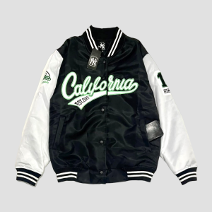 Jaket Baseball Varsity Kombinasi 2 Warna Hijau Putih Full Bordir California Series