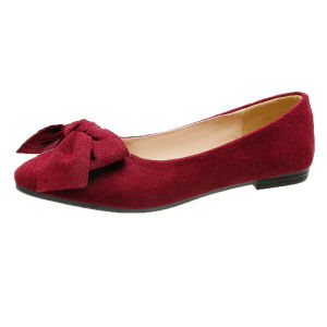 Free Shipping New Style Shallow-Toe Pointed-Toe Flat Low-Top WomenS Shoes With A Bowknot And Suede Slip-On Design