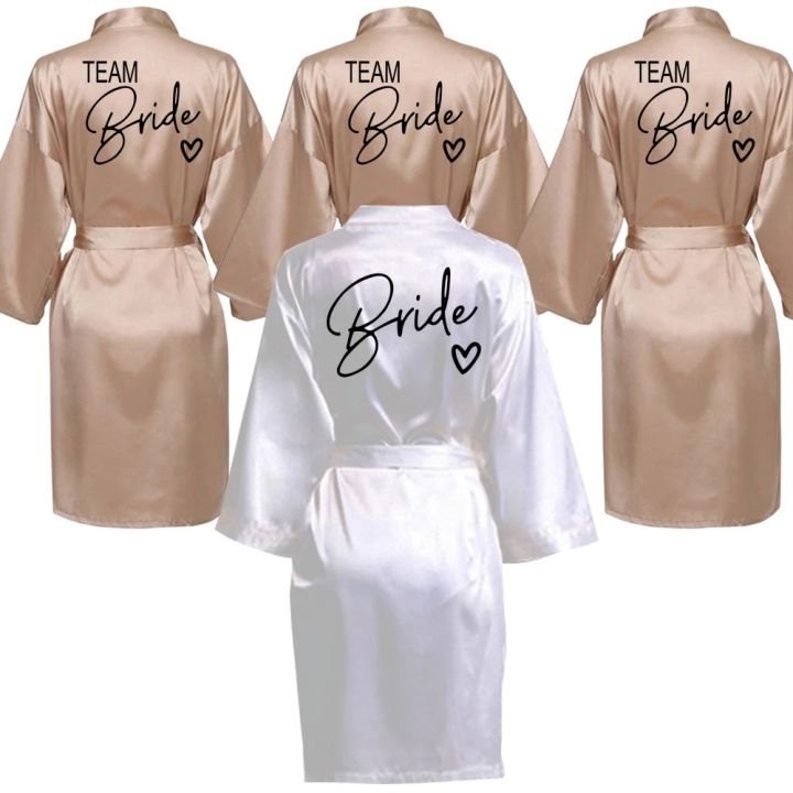 Wedding Party Team Bride Robe With Black Letters Kimono Satin Pajamas ...