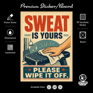 Sweat Is Yours. Please Wipe it Off. Gym Room Etiquette Sticker Sign Signboard Notice. Clean After Use Machine Hygiene