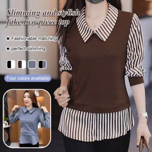 Chic Faux Two-Piece Top for Early Autumn Plus Size Women  Beautiful Body Types  Unique Effect