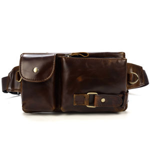 R Leather Pocket Mens Crazy Horse Oil Leather Chest Bag Outing Cross-Body Bag First Layer Cowhide Multifunctional Mens Bag 9080