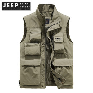 JEEP SPIRIT 1941 ESTD สบายหลายกระเป๋าแฟชั่นของผู้ชายเสื้อกล้ามทรงหลวมใส่ได้เสื้อกล้ามเสื้อกล้ามการปีนเขา