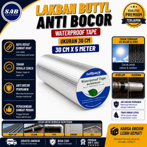 TaffGuard Tahan Air & Panas Butyl Tape Alumunium Foil 30cm x 5m untuk Penambal Talang Pipa