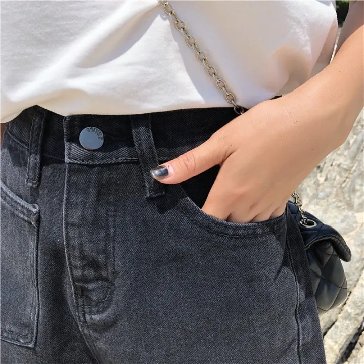 Korean%20high%20waist%20tattered%20denim%20shorts%20for%20women%20casual%20hole%20wide%20leg%20black%20jeans%20-%20Image%202