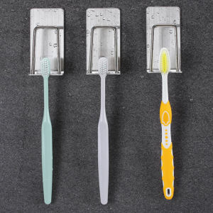 [Annabels] ที่วางแปรงสีฟันติดผนังสแตนเลสแบบมีกาวในตัวอุปกรณ์ในห้องน้ำที่จัดน้ำยาบ้วนปากถ้วยวางปาก