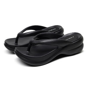 Free Shipping Thick-Soled Slippers For Women Fashionable And Slimming For Summer Suitable For Outdoor Wear Beach Sandals Simple High-Heeled Flip-Flops Wedge-Heeled Sandals For Women