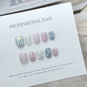 [HANDMADE]Artificial Nail Naked Purple Star Sequins Pearlescent Butterfly  Nails Reusable and Removable Nails