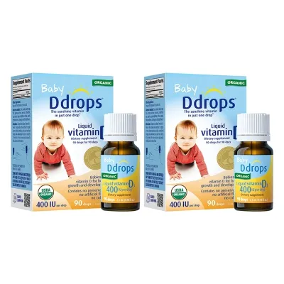 Ddrops Baby Vitamin D3 400IU - Organic Liquid Drops for Bone Growth & Immunity - 90 Days Supply (2.5ml)