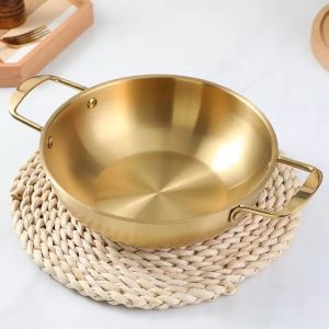 Korean Stainless Steel Cooking Pots Seafood Double Ear Pot Fondue Ramen Noodles Pan Kitchen Mini Non