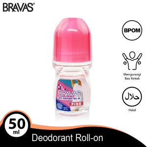 BRAVAS Roll On Deodoran Wanita 50 ML Anti Keringat / Lengket / Noda Perspirant Pink Deodorant Original Halal XX-CT Merah Muda