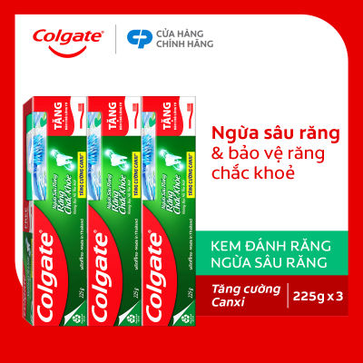 Bộ kem đánh răng Colgate ngừa sâu răng răng chắc khỏe 225g/tuýp tặng bàn chải đánh răng lông tơ nhập khẩu Thái Lan