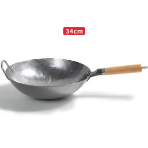 Onetwone Heavy duty handmade iron wok Chinese traditional frying Pan 32/34cm iron pot Gas cooker  Non-stick cooking pot