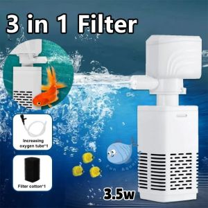 3in1 Aquarium Filter for Fish Tank Air Pump Aquarium Oxygen Pump with Filter for Small Fish Tank