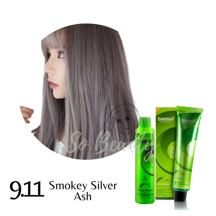 Smokey Silver Ash BREMOD Hair Color and Oxidizing Set 100ml With Freebie  (9.11)