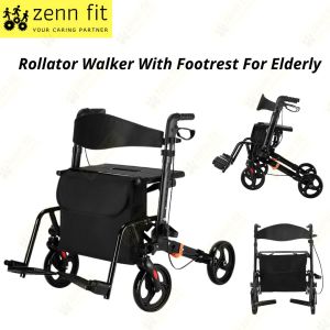 Premium Quality 2 in 1 Height Adjustable Walker Foldable Lightweight Wheelchair for Walking Practice Outdoor