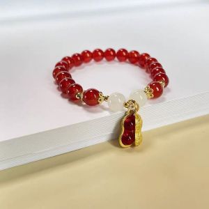 Salime New Year Lucky Beaded Bracelet Elegant Red Beads Peanut Pendant Charm Bangle Chinese Style Jewelry For Women Festival Gifts